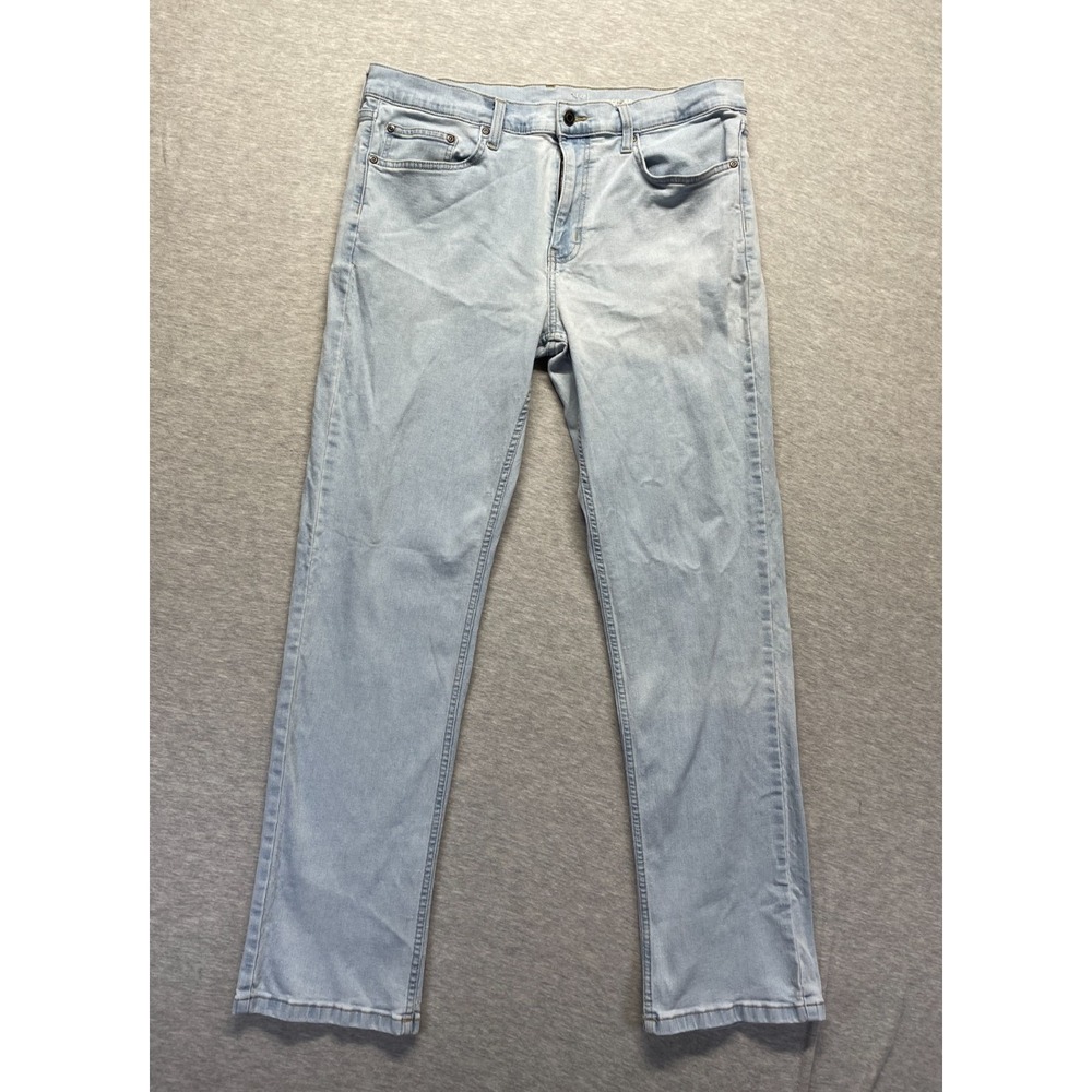 George Jeans Mens 34x32 (Fits 35x30.5) Blue Regular Fit Light Wash Straight Leg
